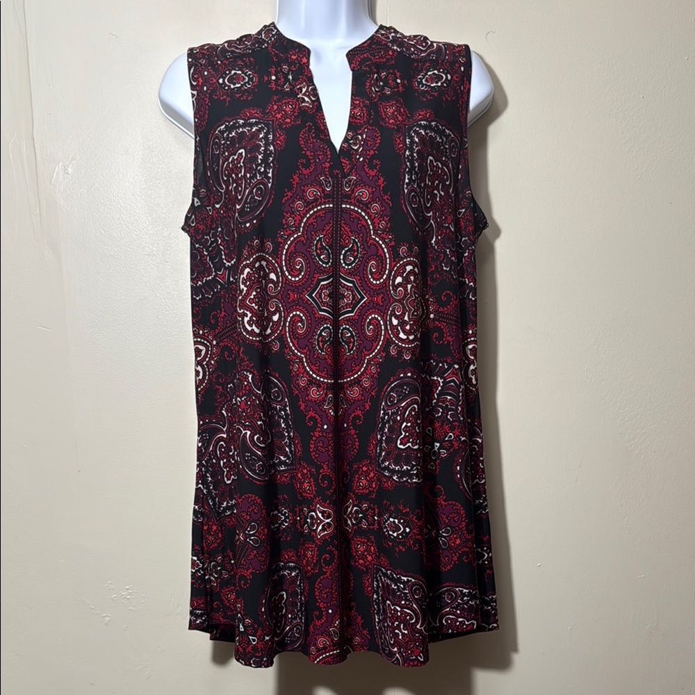 Roz & Ali Red Sleeveless Mandarin Collar Blouse